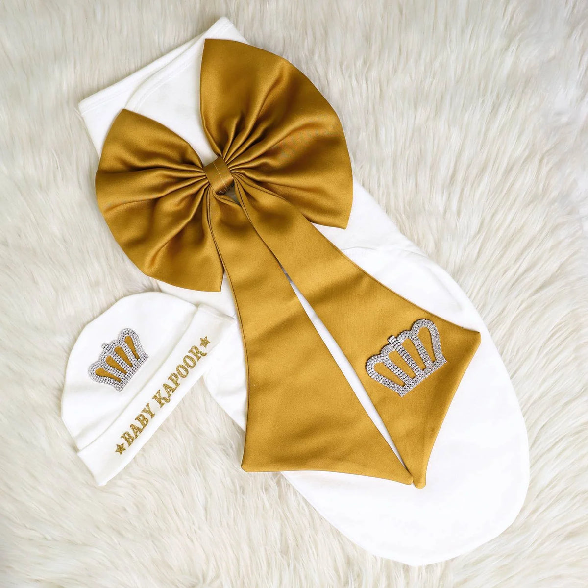 Customized Name On Cap Golden Bow Wrap For Babies