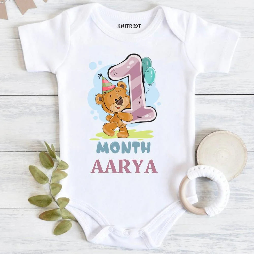 1 Month Teddy Baby Outfit with Name