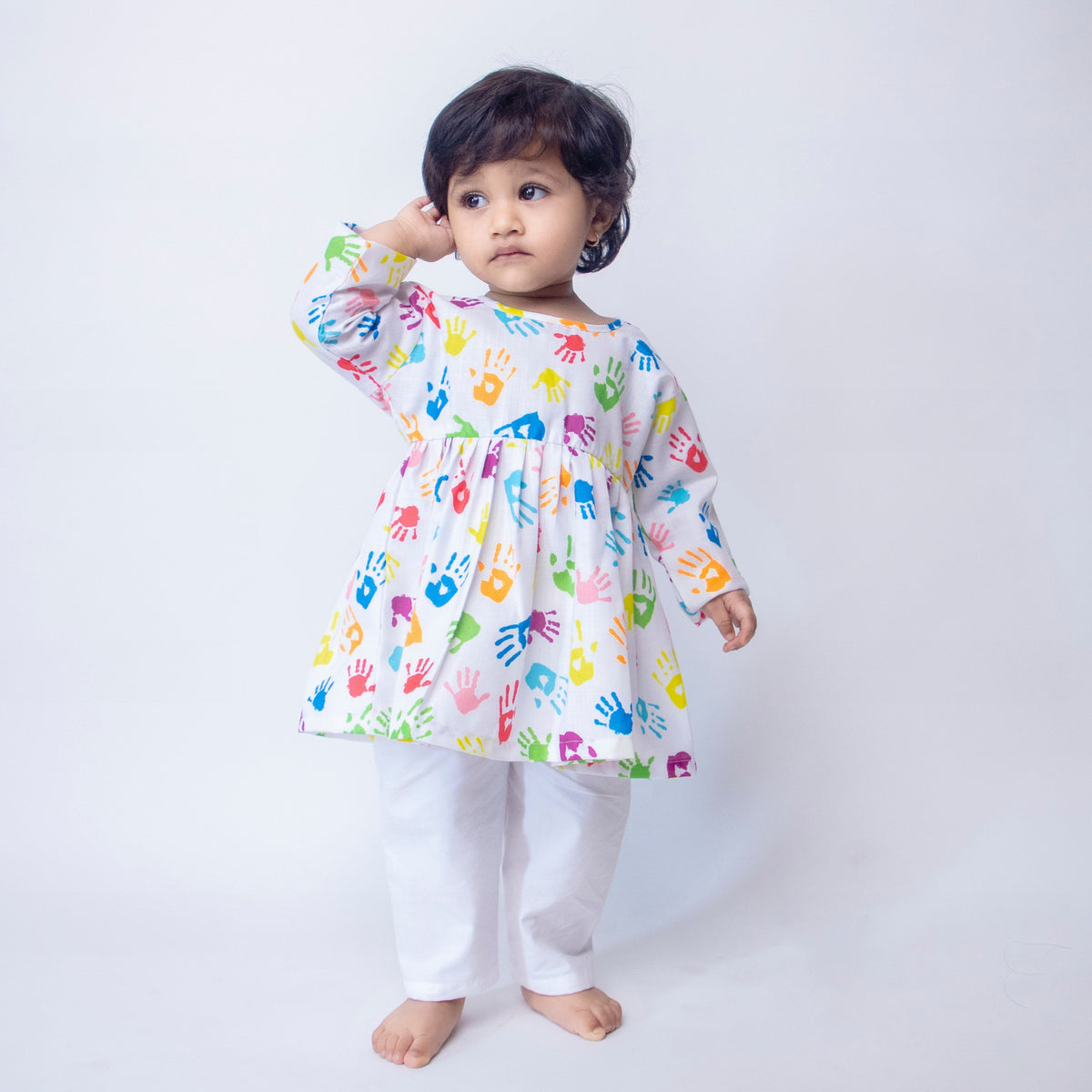 Hand Print Frock And Pajama