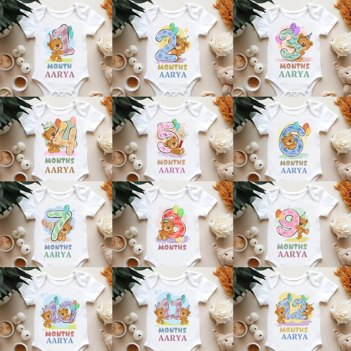 Teddy Bear Monthly Birthday Outfit Set