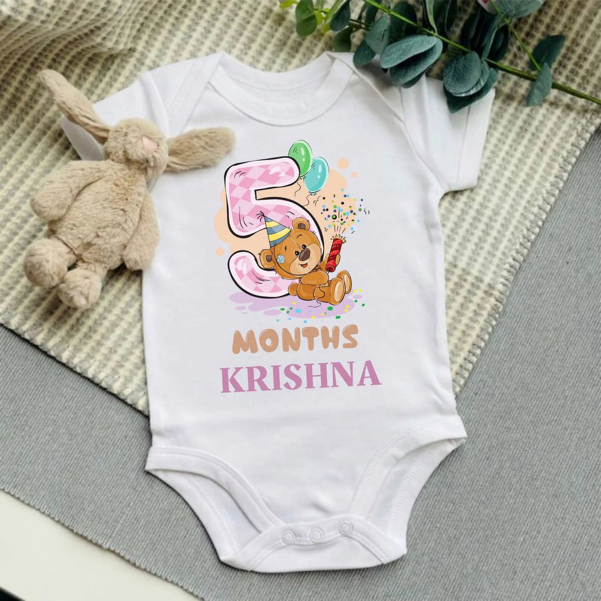 5 Months Teddy Baby Onesie with Name