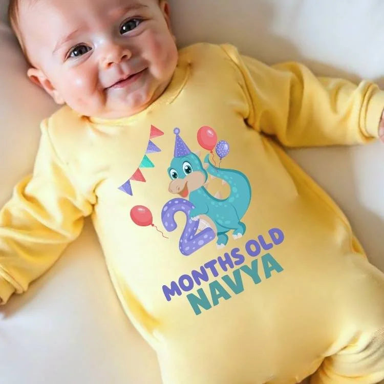 2 Months Dinosaur Baby Jumpsuit with Name – Dino Delight