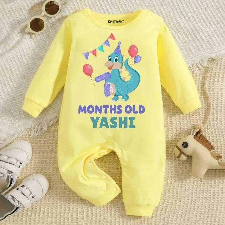 7 Months Dinosaur Baby Jumpsuit with Name – Dino Delight