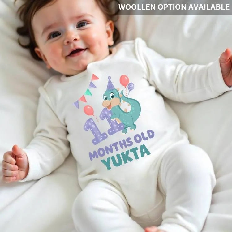 11 Months Dinosaur Baby Jumpsuit with Name – Dino Delight