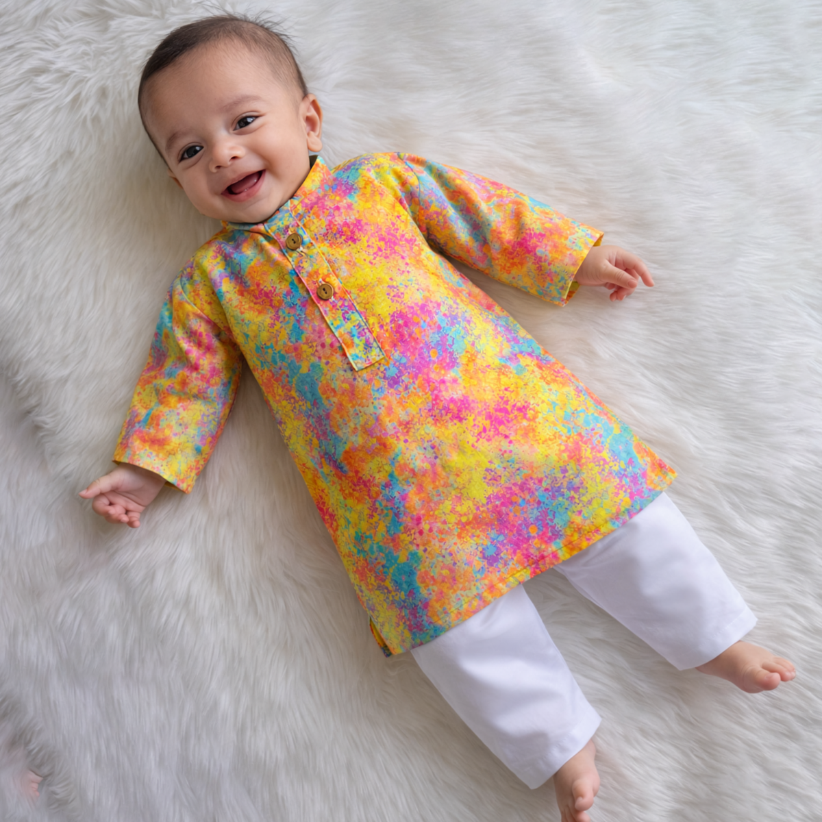 Baby Rainbow Splash Print Kurta & Pajama Set