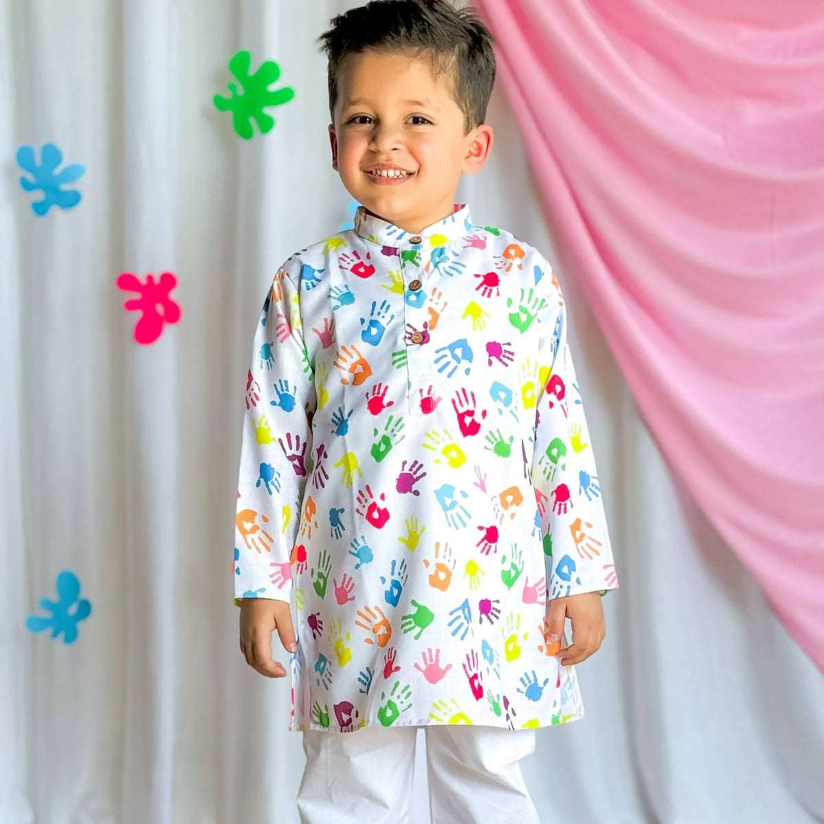 Special Hand Print Holi Kurta And Pajama
