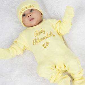 Yellow Newborn Welcome Home Baby Set (Jumpsuit, Cap, Mittens & Booties)