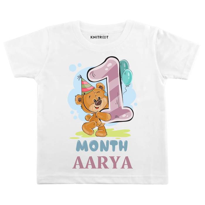 1 Month Teddy Baby T-shirt with Name