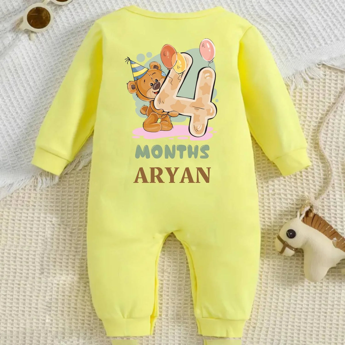 4 Months Teddy Baby Jumpsuit with Name