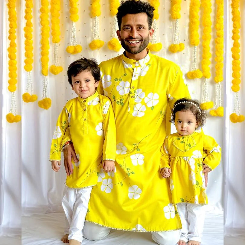 Yellow Kurta For Men With Floral Print
