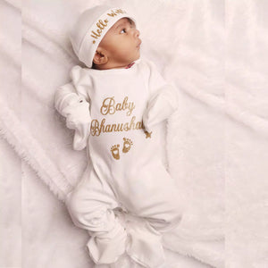 White Newborn Welcome Home Baby Set (Jumpsuit, Cap, Mittens & Booties)