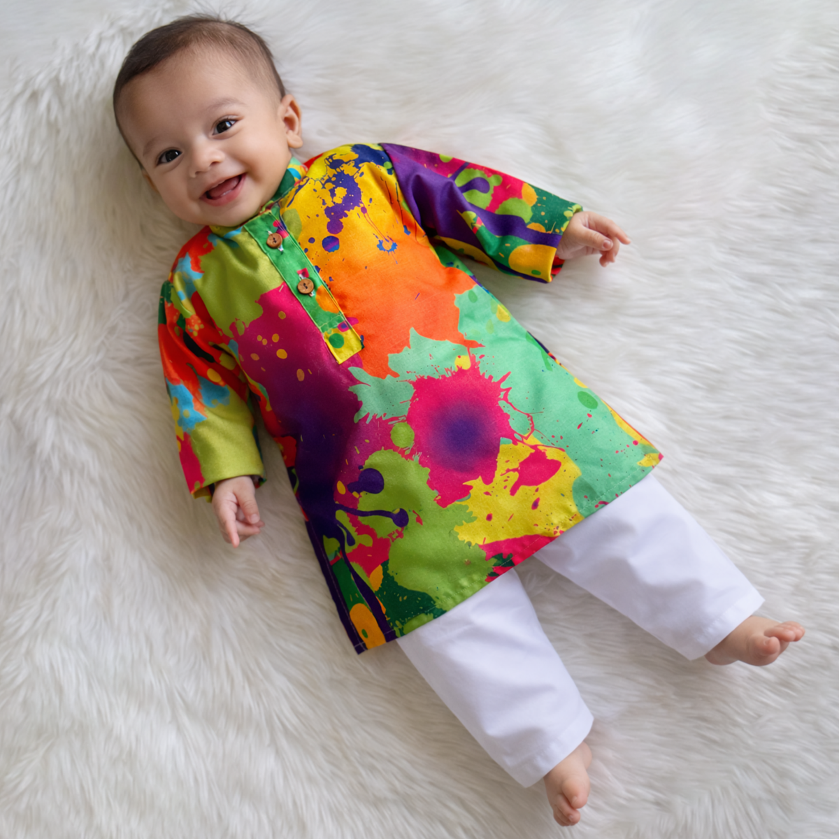 Baby Color Splash Printed Kurta Pajama Set