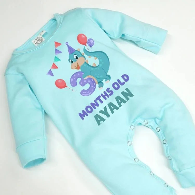 3 Months Dinosaur Baby Jumpsuit with Name – Dino Delight