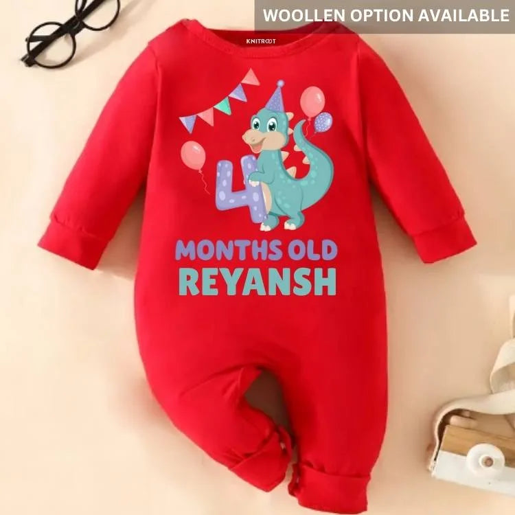 4 Months Dinosaur Baby Jumpsuit with Name – Dino Delight