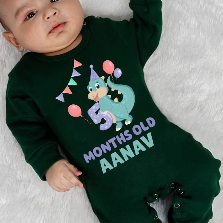 5 Months Dinosaur Baby Jumpsuit with Name – Dino Delight