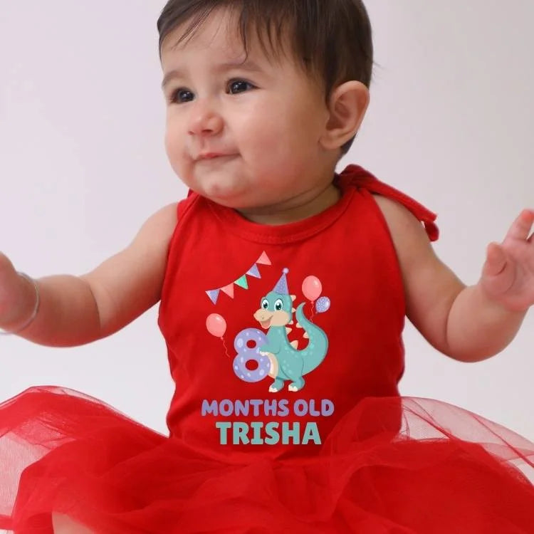 8 Months Dinosaur Baby Tutu with Name – Dino Delight