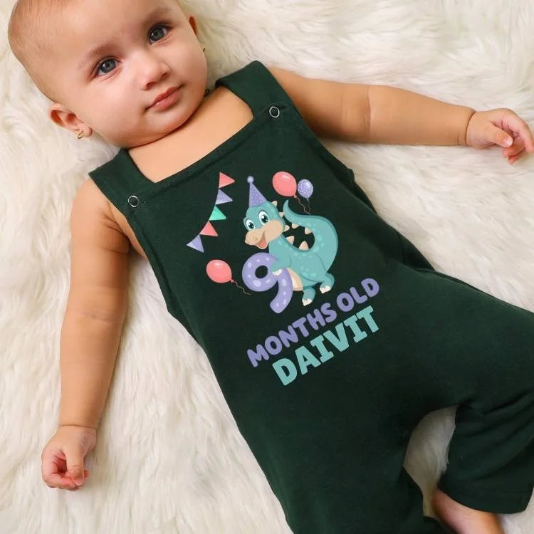 9 Months Dinosaur Baby Dungaree with Name – Dino Delight