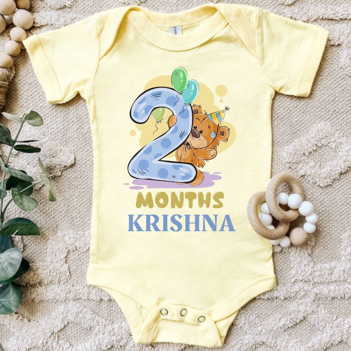 2 Months Teddy Baby Onesie with Name