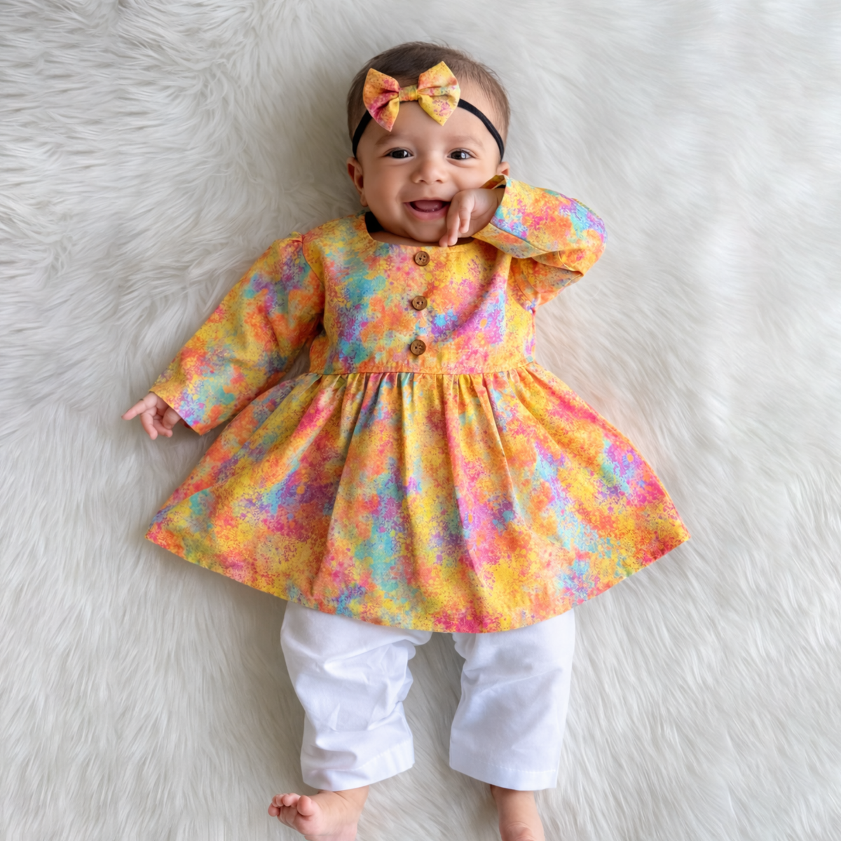 Baby Girl Rainbow Splash Print Dress Set