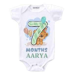 7 Months Teddy Baby Onesie with Name