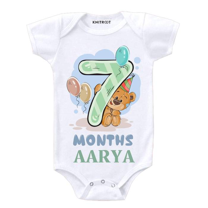 7 Months Teddy Baby Onesie with Name
