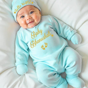 Blue Newborn Welcome Home Baby Set (Jumpsuit, Cap, Mittens & Booties)