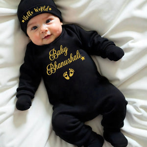 Black Newborn Welcome Home Baby Set (Jumpsuit, Cap, Mittens & Booties)