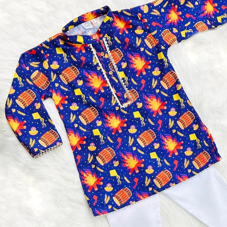 Celebrate Lohri in Style with Our Blue All-Over Print Kurta Set!