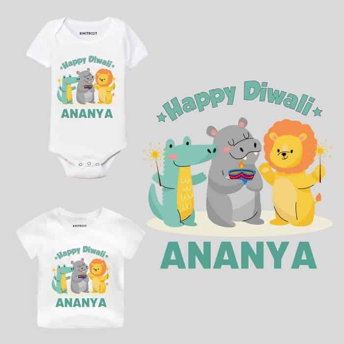 Happy Diwali Animals Theme Baby Wear